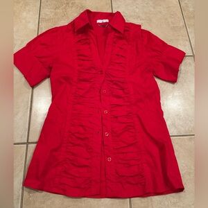 Women's Red Ruffled Button-Up Top